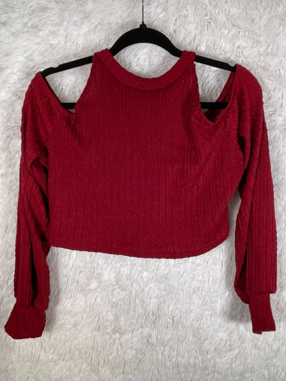 Red Cold-Shoulder Ribbed Crop Top - Picture 2 of 7